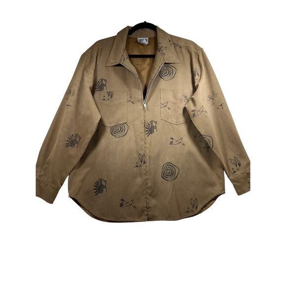 Chicos 2 Kokopelli Tan Navajo Faux Suede Zip Jacket Shacket Womens Large 12 * - Picture 1 of 16